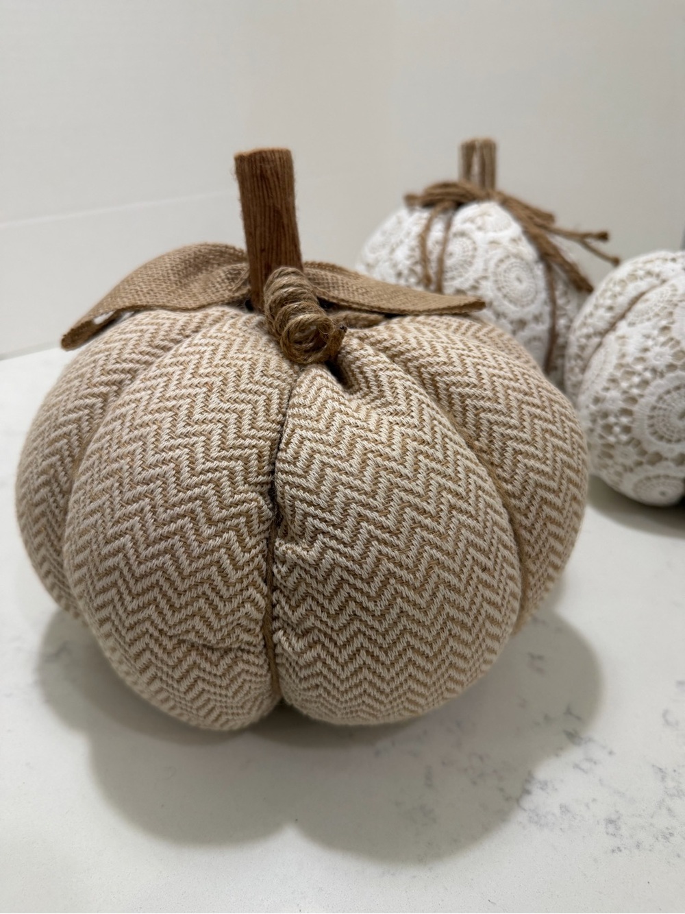 Neutral Lace and Burlap Decorative Pumpkins - Set of 3 - Picture 4 of 13